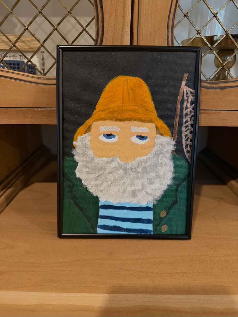 The Harbor Master – Original Nautical Folk Art Acrylic Painting 5x7 Framed